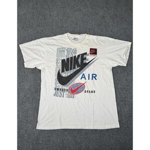 Vintage 90s Nike Air Swoosh Graphic Tee Mens Large White USA Made White Label‎